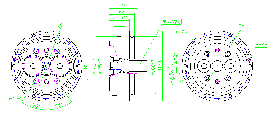190BX-E系列擺線針輪行星 RV機(jī)器人減速器安裝尺寸圖